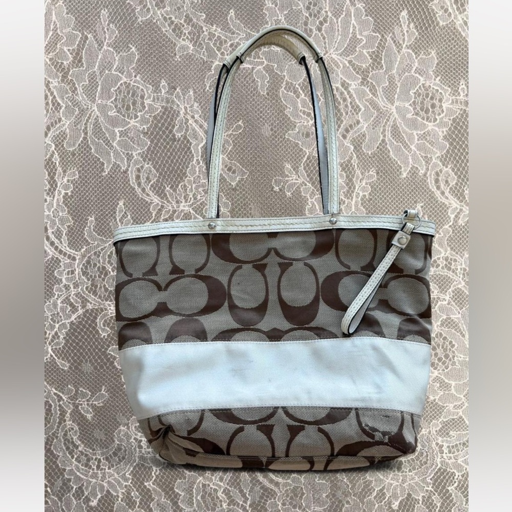 Coach White and Brown Signature Tote